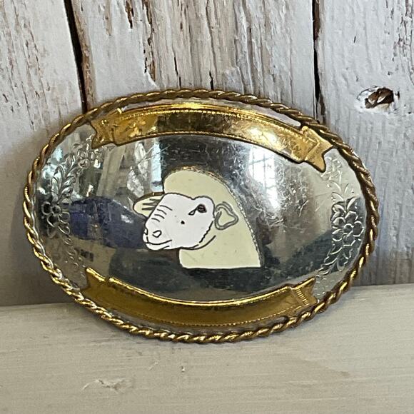 Vintage Sheep Belt Buckle German Silver Shepherd Sheep Herder Western Herding - Picture 3 of 6